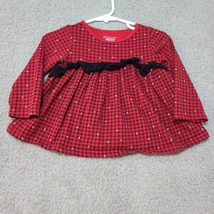 First Impressions Baby Girl Plaid Dress 12 Months Red Black Gold Long Sleeve